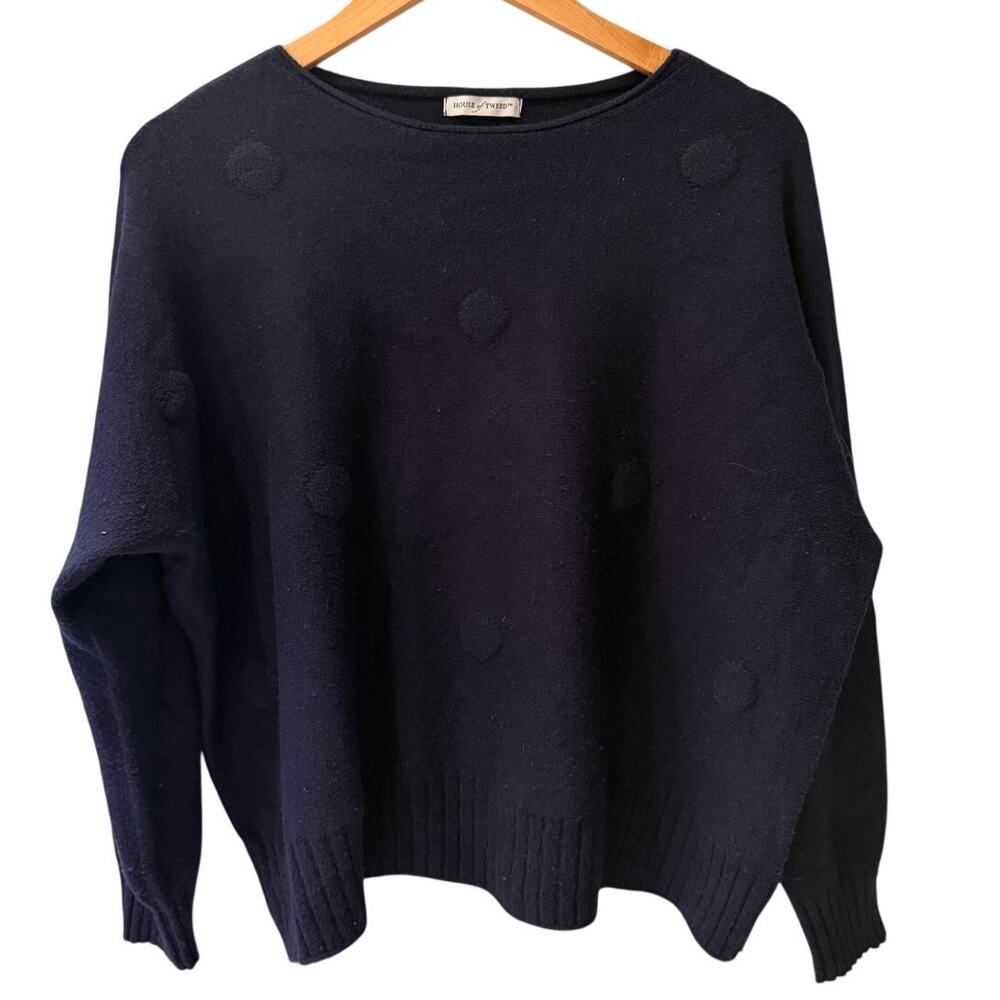 House of Tweed Navy Textured Dot Sweater One Size — Scotland